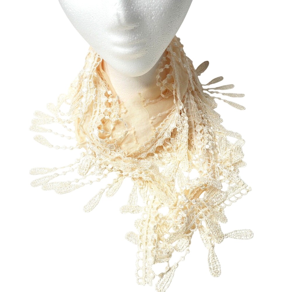 Linen Blend Ivory Fringed Scarf Boho Bridal Cream Feminine‎ Classic Chic Retro